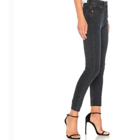 Re/Done Originals High Rise Ankle Crop in‎ Faded Black - Picture 3 of 13